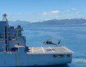 U.S. Army Assault Helicopters Conduct Deck Landings on USNS Sacagawea