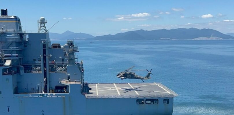 U.S. Army Assault Helicopters Conduct Deck Landings on USNS Sacagawea