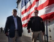 SECNAV holds all hands call aboard Boxer with former Governor Arnold Schwarzenegger