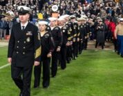 U.S. Navy Recruiters of the Year walk onto the Field for an Swear in Ceremony during the Army Navy Game